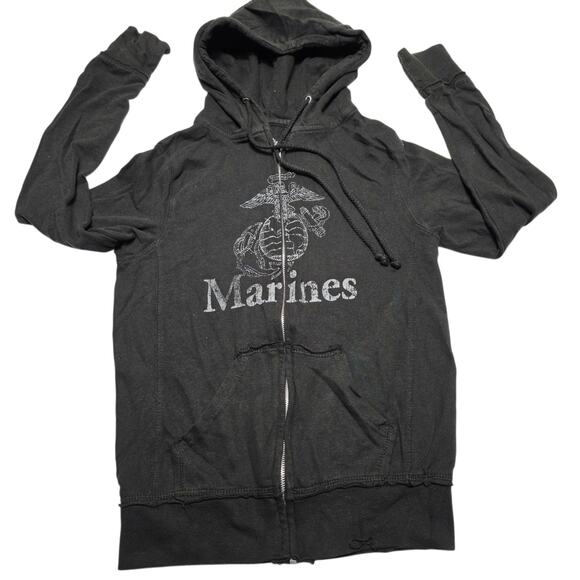USMC Marine Corp Black Graphic Full Zip Hoodie Women's Size Small Savvy - Picture 1 of 5